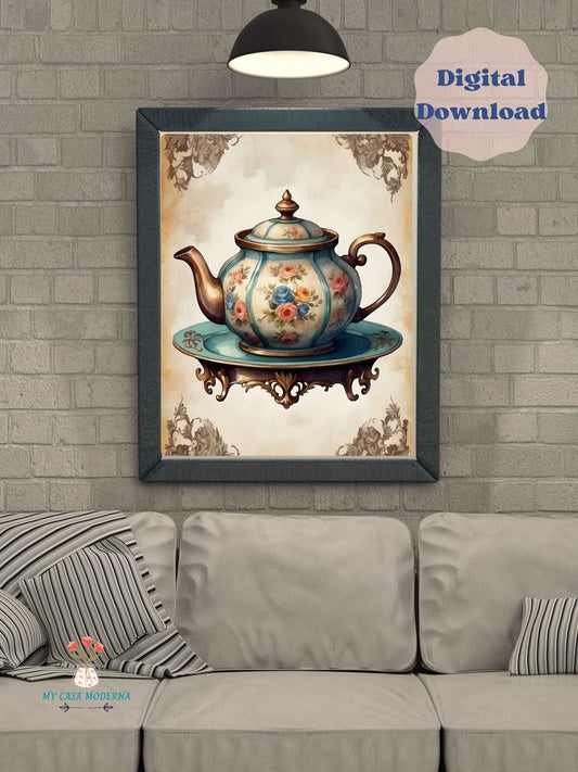 vintage Teapot wall art painting download print